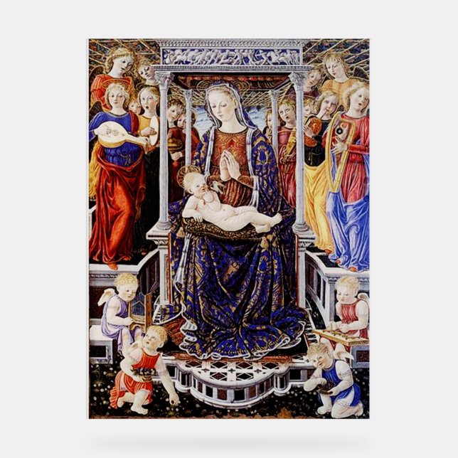Virgin and Child Enthroned with Music-Making Angel Acrylic Sign (Front)
