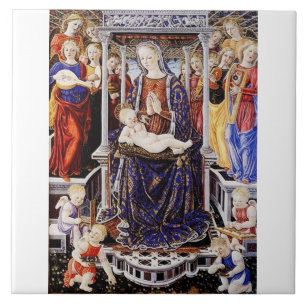 Virgin and Child Enthroned with Music-Making Angel Ceramic Tile