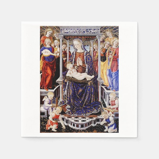 Virgin and Child Enthroned with Music-Making Angel Napkins (Front)