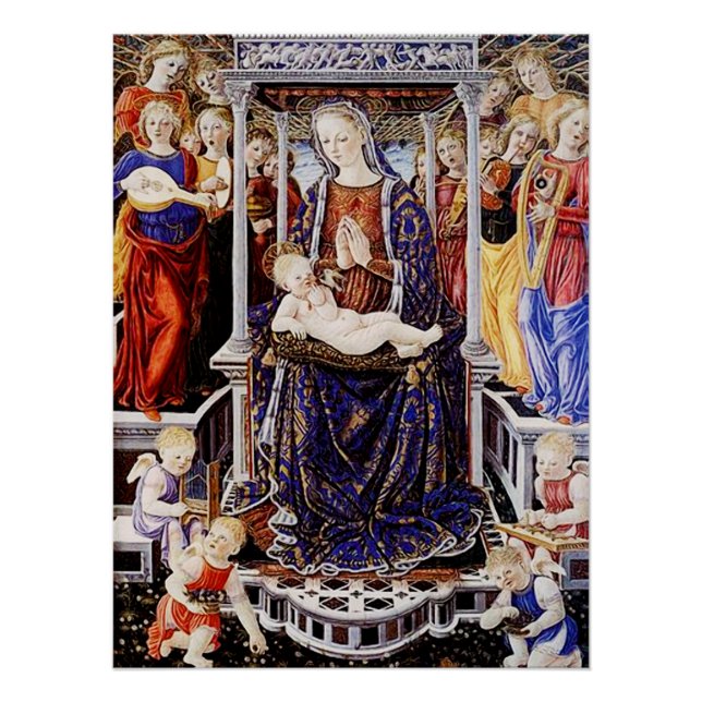 Virgin and Child Enthroned with Music-Making Angel Poster (Front)
