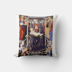 Virgin and Child Enthroned with Music-Making Angel Throw Pillow