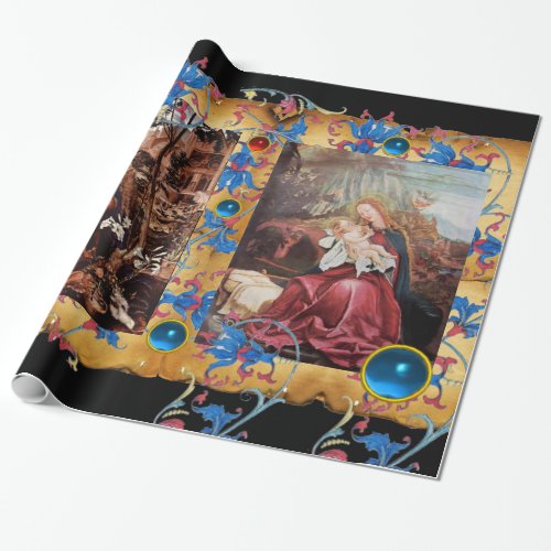 VIRGIN AND CHILD FLORAL CHRISTMAS PARCHMENT WRAPPING PAPER