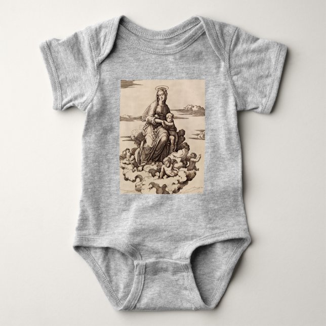 Virgin and Child in the Clouds Baby Bodysuit (Front)