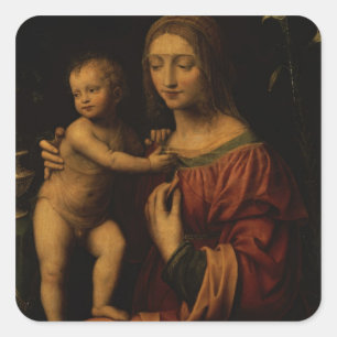 Virgin and Child (oil on panel) 2 Square Sticker