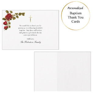 Virgin and Child Red Roses Catholic Baptism Thank You Card