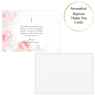 Virgin and Child Soft Pink Roses Catholic Baptism Thank You Card