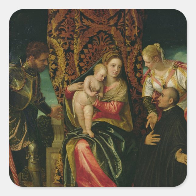 Virgin and Child with a Benedictine monk Square Sticker (Front)