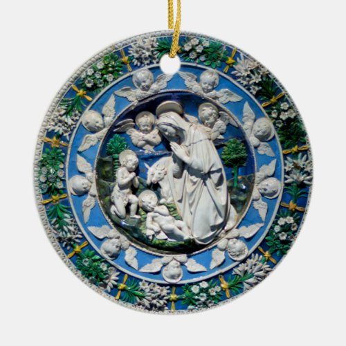 VIRGIN AND CHILD WITH ANGELS  PHOTO TEMPLATE CERAMIC ORNAMENT