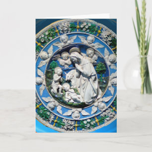 VIRGIN AND CHILD WITH ANGELS, Round Blue Sapphire Holiday Card