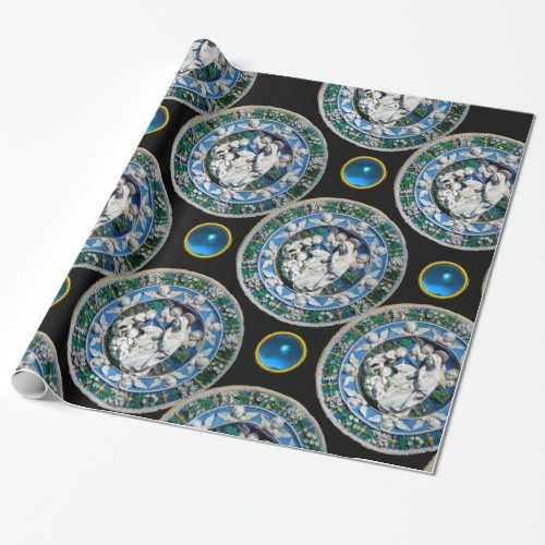 VIRGIN AND CHILD WITH ANGELS Round Blue Sapphire Wrapping Paper