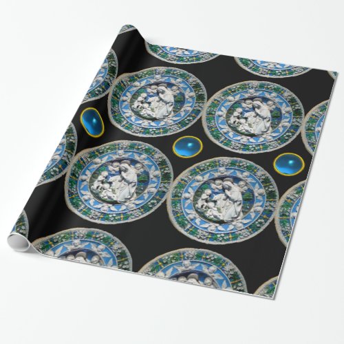 VIRGIN AND CHILD WITH ANGELS Round Blue Sapphire Wrapping Paper