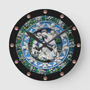 VIRGIN AND CHILD WITH ANGELS, Round Pink Gemstones Round Clock