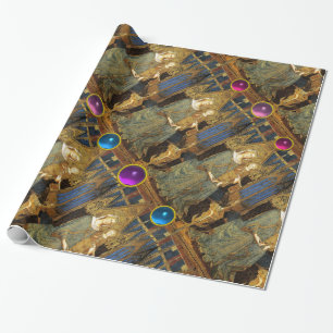 VIRGIN AND CHILD WITH BLUE ,PINK,PURPLE GEMSTONES WRAPPING PAPER