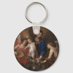 Virgin and Child with Music Making Angels Keychain