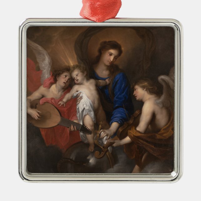 Virgin and Child with Music Making Angels Metal Ornament (Front)
