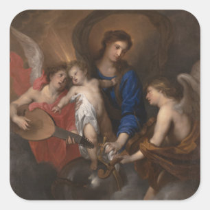 Virgin and Child with Music Making Angels Square Sticker