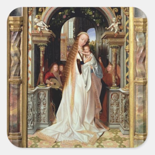 Virgin and Child with Three Angels central panel Square Sticker