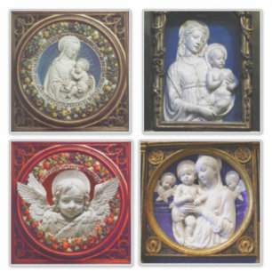 VIRGIN,CHILD AND ANGELS, NATIVITY CHRISTMAS ROUND STICKER