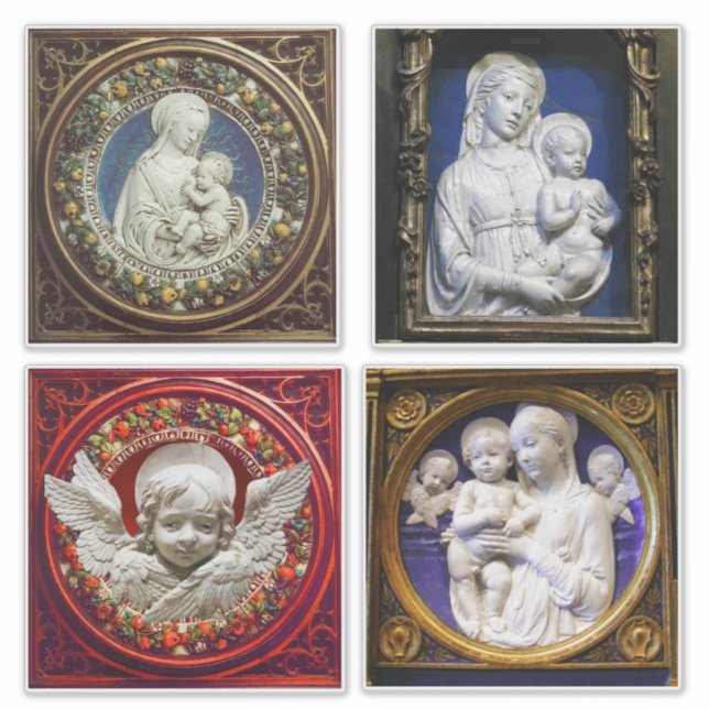 VIRGIN,CHILD AND ANGELS, NATIVITY CHRISTMAS ROUND  STICKER (Front)