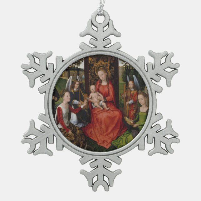 Virgin & Child with Saints Catherine of Alexandria Snowflake Pewter Christmas Ornament (Front)