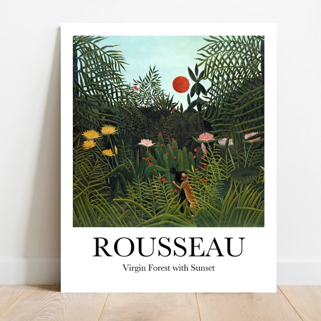 Virgin Forest with Sunset by Henri Rousseau Poster (Escape to Paradise: Rousseau's "Virgin Forest." Lush greenery, vibrant sunset. Museum-quality poster)