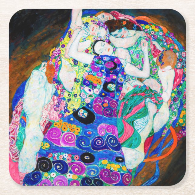 Virgin (Girls), Gustav Klimt Square Paper Coaster (Front)