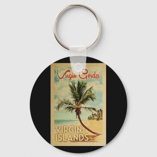 Virgin Gorda Palm Tree Vintage Travel Keychain