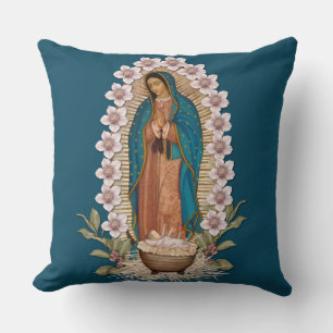 Virgin Guadalupe Catholic Christmas Baby Jesus Throw Pillow