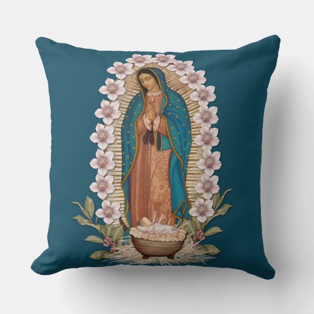 Virgin Guadalupe Catholic Christmas Baby Jesus  Throw Pillow (Front)