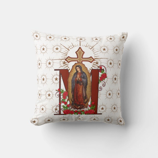 Virgin Guadalupe Catholic Religious Marian Cross Throw Pillow (Front)