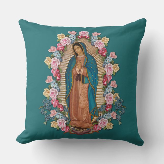 Virgin Guadalupe Catholic Religious Roses  Throw Pillow (Front)