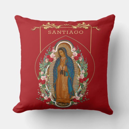 Virgin Guadalupe Catholic Religious Roses Throw Pillow