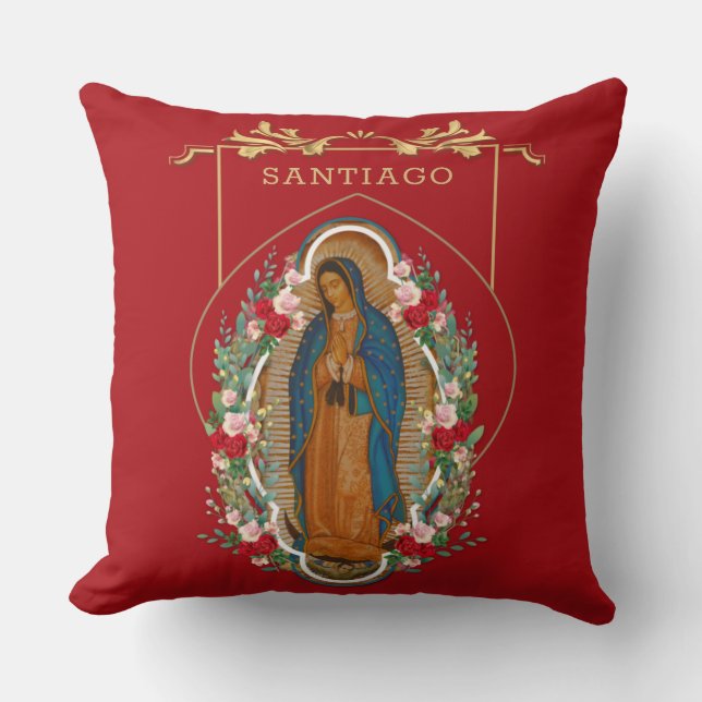 Virgin Guadalupe Catholic Religious Roses Throw Pillow (Front)