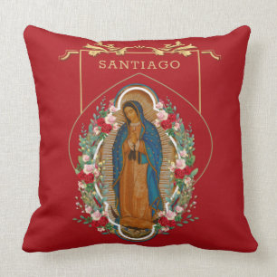 Virgin Guadalupe Catholic Religious Roses Throw Pillow