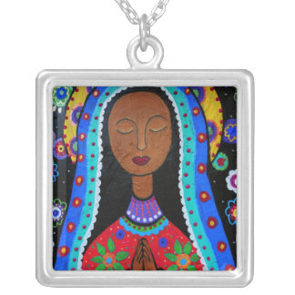 Virgin Guadalupe Painting by Prisarts Silver Plated Necklace