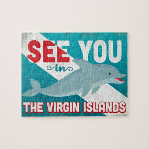 Virgin Islands Dolphin - Retro Vintage Travel Jigsaw Puzzle