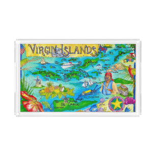 Virgin Islands Map Postcard Acrylic Tray