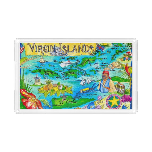 Virgin Islands Map Postcard Acrylic Tray (Front)