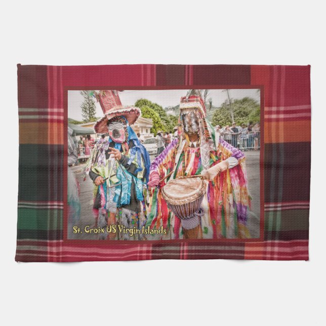 Virgin Islands Masqueraders St. Croix USVI Madras Kitchen Towel (Horizontal)
