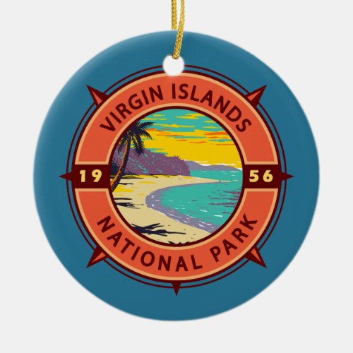 Virgin Islands National Park Retro Compass Emblem Ceramic Ornament