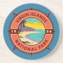 Virgin Islands National Park Retro Compass Emblem Coaster