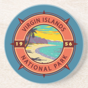 Virgin Islands National Park Retro Compass Emblem Coaster
