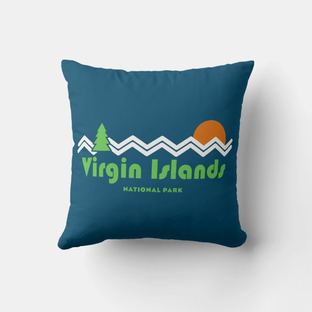 Virgin Islands National Park Retro Throw Pillow (Back)