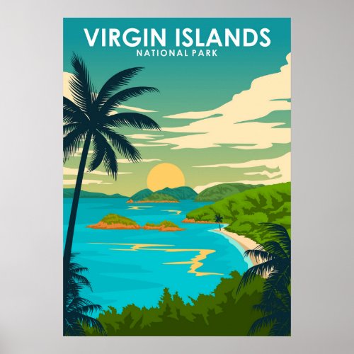 Virgin Islands National Park Vintage Retro Travel Poster