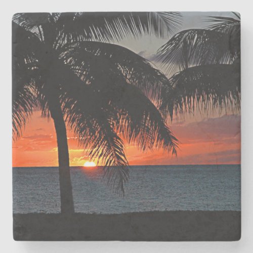 Virgin Islands Sunset Caribbean Palm Trees Stone Coaster