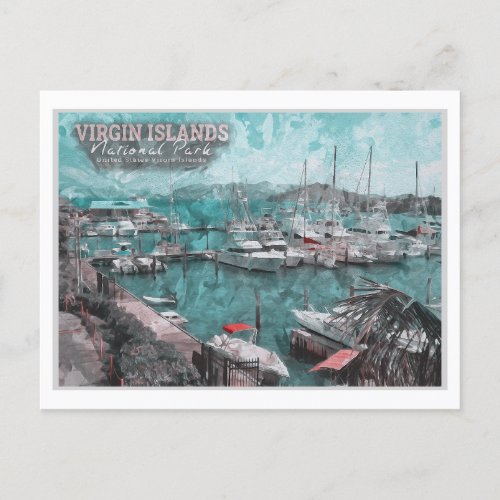 VIRGIN ISLANDS UNITED STATES _ BOAT WATERCOLOR POSTCARD