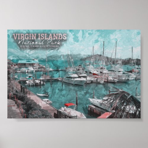 VIRGIN ISLANDS UNITED STATES _ BOAT WATERCOLOR POSTER