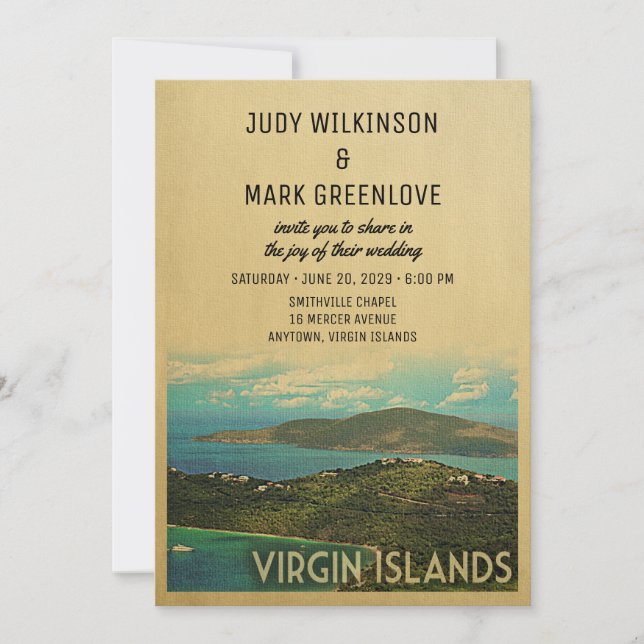 Virgin Islands Wedding Invitation Vintage USVI BVI (Front)