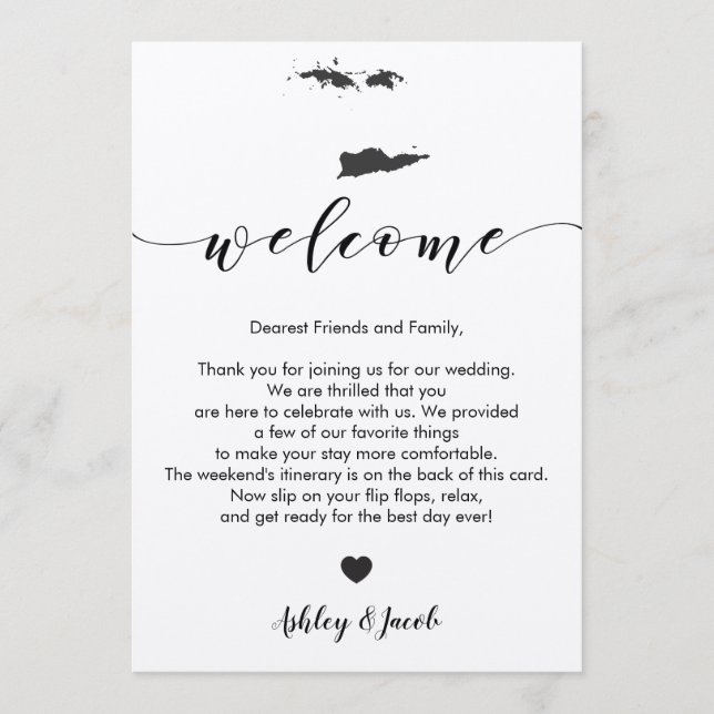 Virgin Islands Wedding Welcome Letter & Itinerary Program (Front)