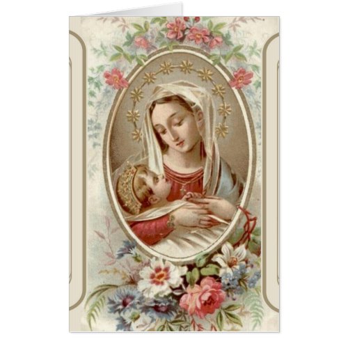 Virgin Madonna Mary with Baby Jesus Roses Card